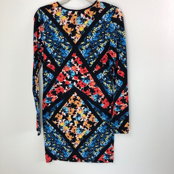 Topshop Long Sleeve Floral Print Bodycon Dress - Picture 2 of 8